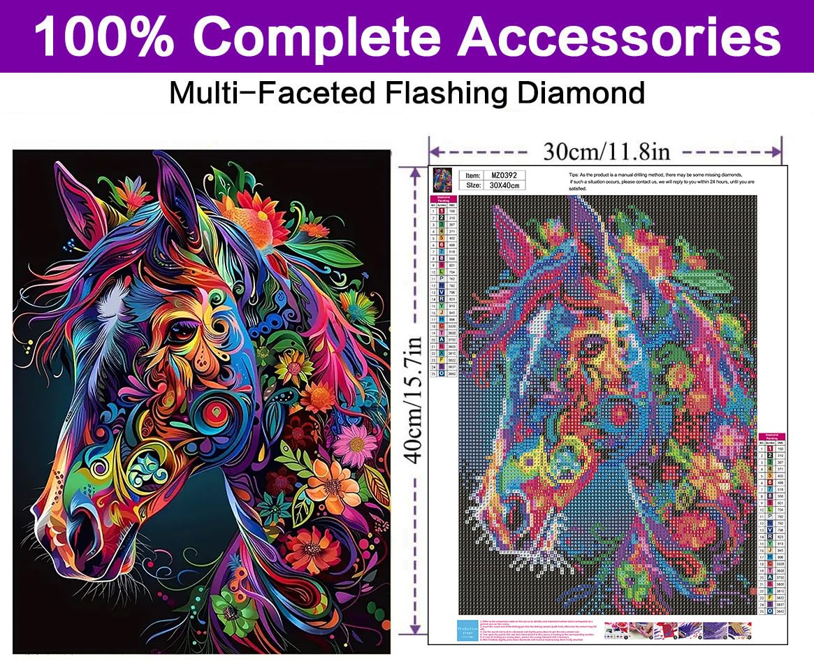 Horse Diamond Painting Kits for Adults Beginners - Horse Diamond Art Kits for Adults, Full Drill DIY 5D Diamond Painting Gem Art Crafts Kits for Home Wall Decor 12x16 in croshom