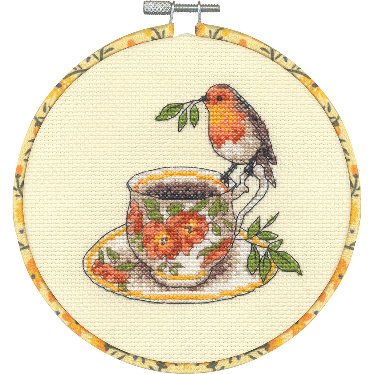 Dimensions Birdie Teacup Counted Cross Stitch Kit for Beginners, 6" Diameter, Multicolor 5 Piece Dimensions