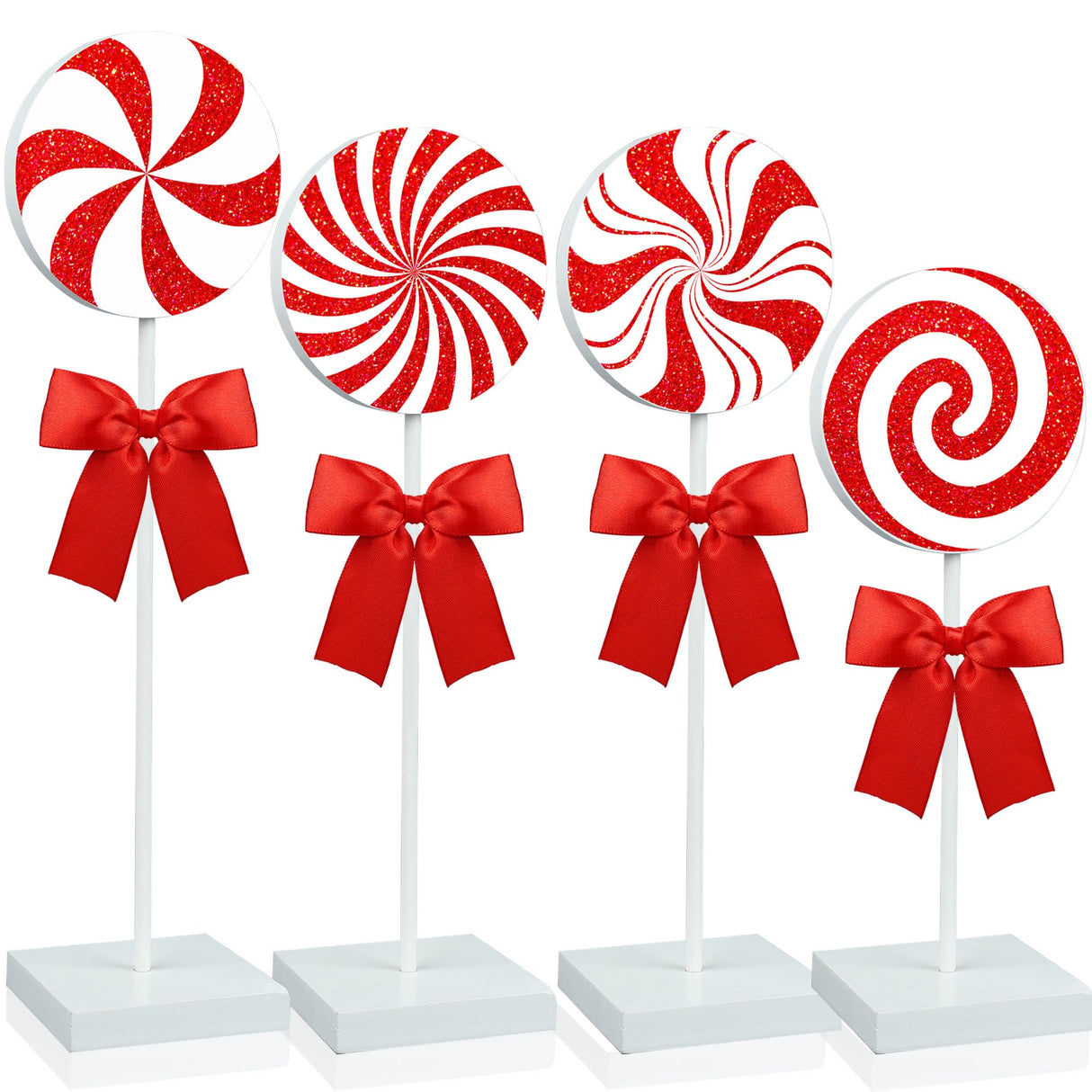 Christmas Wood Tabletop Decor Candy Standing Wooden Table Sign Red Christmas Tiered Tray Decor Rustic Christmas Candy Centerpieces for Xmas Holiday Party Home Kitchen Decor, 4 Pcs Augisteen