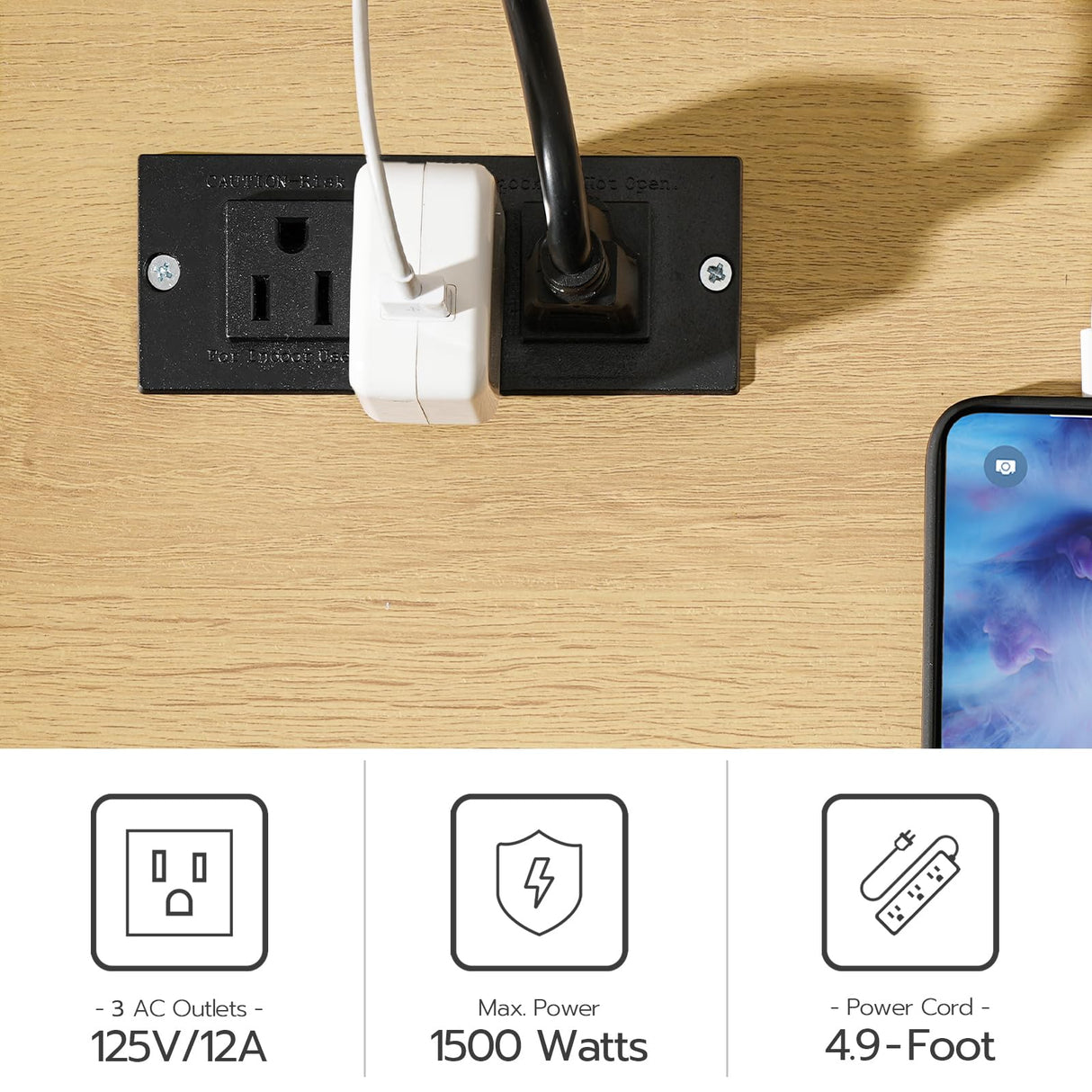 HOOBRO Kitchen Island with Trash Can Storage, Rolling Kitchen Island on Wheels, Kitchen Storage Island with Power Outlet, Mobile Islands Table for 10 Gallon Garbage Bin, White and Natural WN80UZD01 HOOBRO