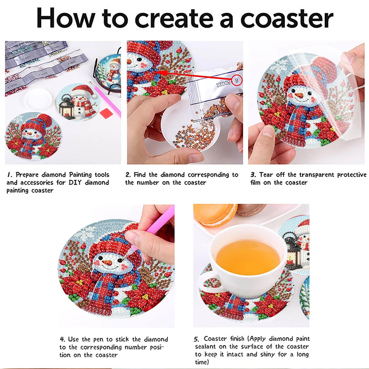 8 PCS Christmas Diamond Art Coasters Kit, Snowman Diamond Painting Coasters with Holder, Winter Diamond Art Kits for Adults Beginners, Arts and Crafts Supplies tigdtiu