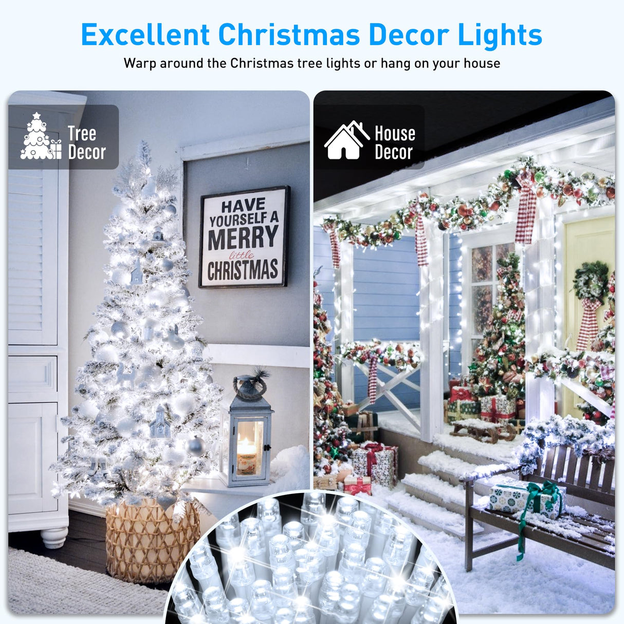 JMEXSUSS 66ft 200 LED White Christmas String Lights Indoor Bedroom, Connectable String Lights Outdoor Clear Wire, 8 Modes Twinkle String Lights Plug in for Classroom Tree Wedding Christmas Decoration JMEXSUSS