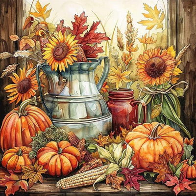 Fall Diamond Painting Kits for Adults Beginners, 5D DIY Diamond Art Kit, Full Round Drill Gem Crafts, Pumpkin Sunflower Diamonds Dot Paint with Numbers Mosaic Arts Craft, Home Decor 11.8x11.8Inch