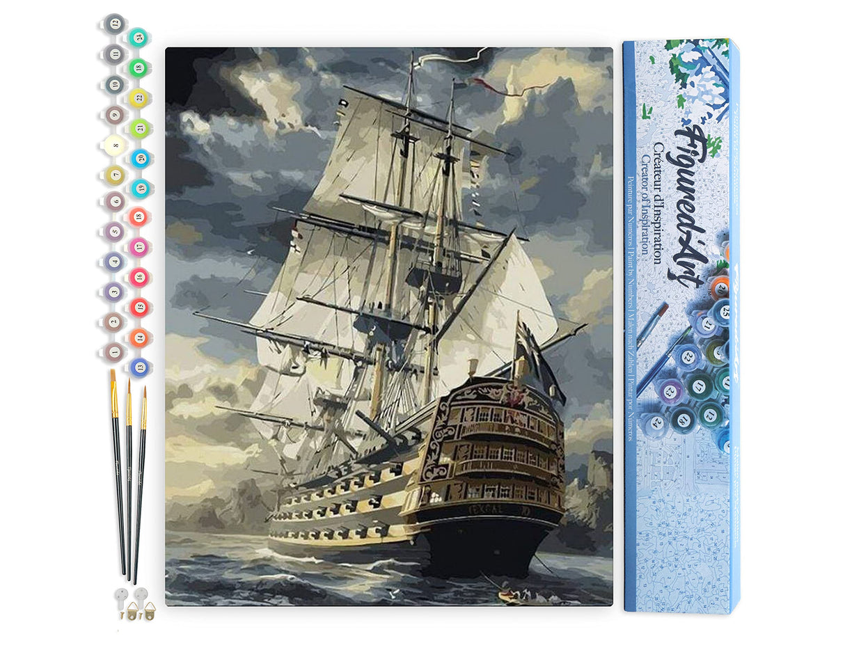 Figured'Art Paint by Numbers for Adults Ocean Galleon 16"x20" - Craft Art Painting DIY Kit Rolled Canvas Without Frame Figured'Art