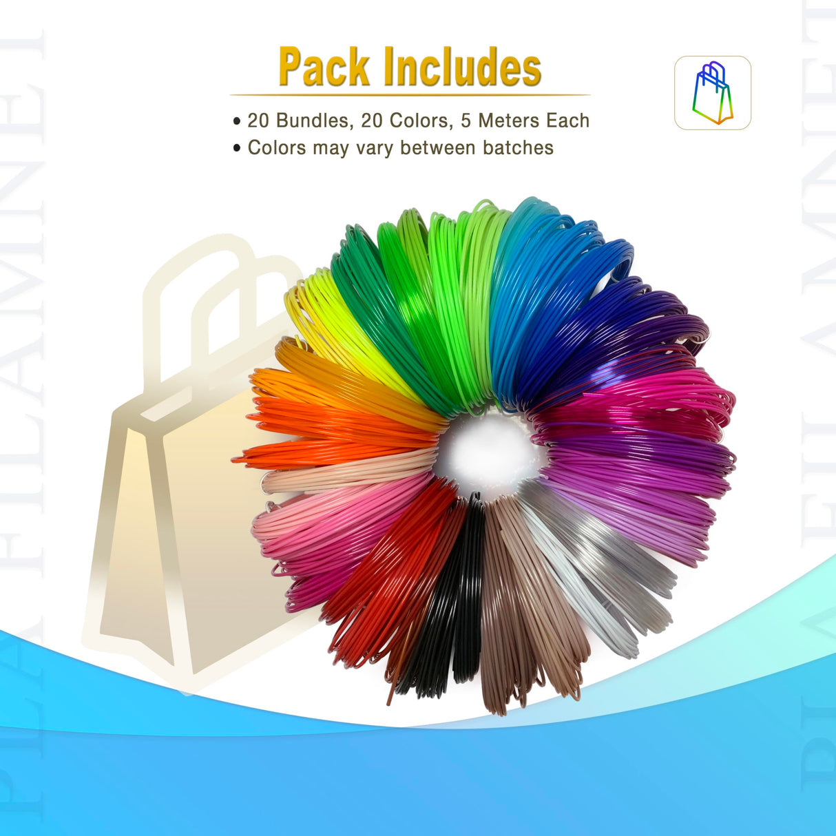 imfulodo 3D Printing Pen Filament - PLA Refills for 3D Print, 20 Bundles, 20 Colors, 16 Feet Each - Ideal for Art, Crafts, Doodler to Create - is Great Birthday and Christmas Gifts for Kids imfulodo