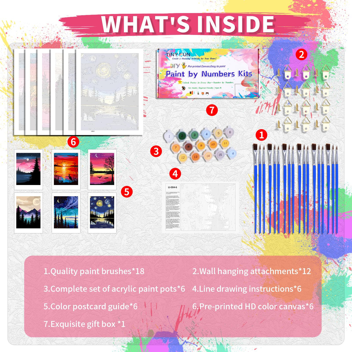 TINY FUN 6PC Paint by Number Kit for Adults DIY Oil Painting Kit 12x16 Inch Unframed Canvas, Nature Landscape Art Beginner Friendly Craft Kits for Home Decor Gift TINY FUN