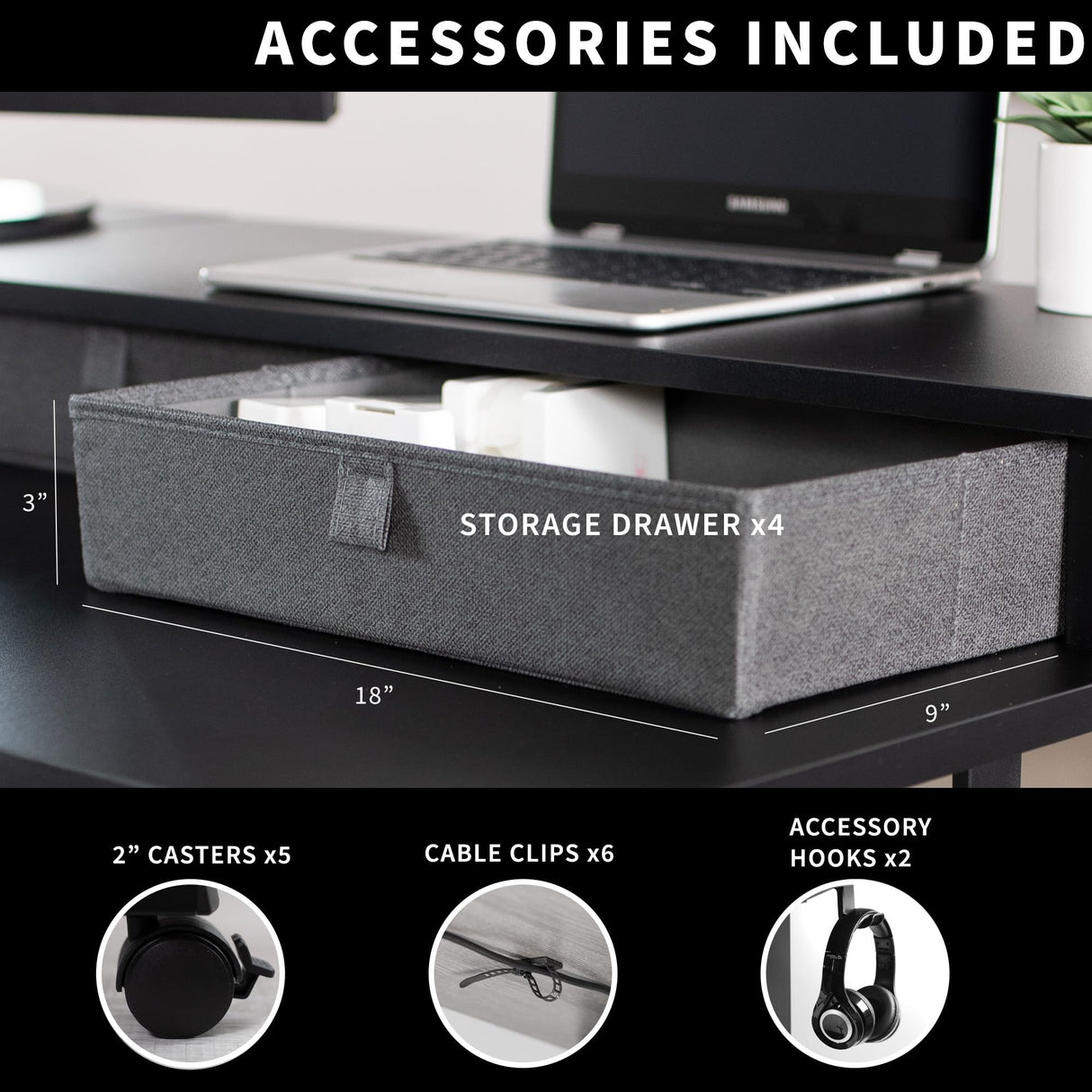 VIVO Electric 2-Tier Height Adjustable 75 x 63 inch Stand Up Corner Desk, L-Shaped Mobile Table with Memory Controller, Black Table Top, Black Frame, Dark Gray Storage Drawers, DESK-E3CVB-75 VIVO