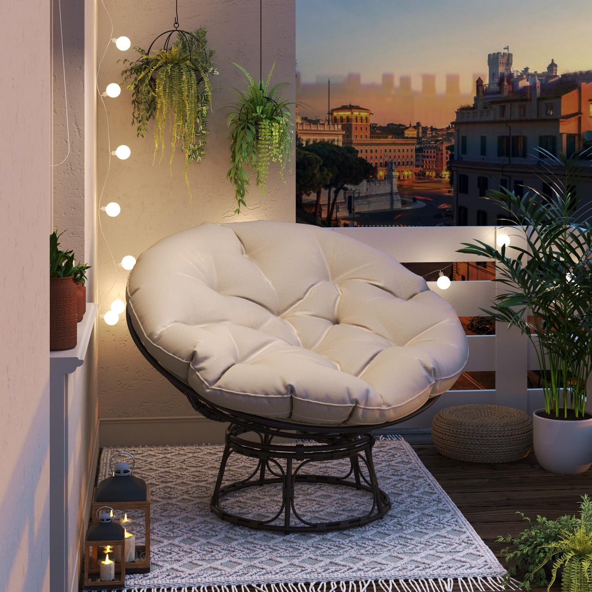 MeetLeisure 46'' Large Size Papasan Chair with Cushion and Frame, Overstuffed Thickened Papasan, Lazy Circle Round Chair, Beige MeetLeisure