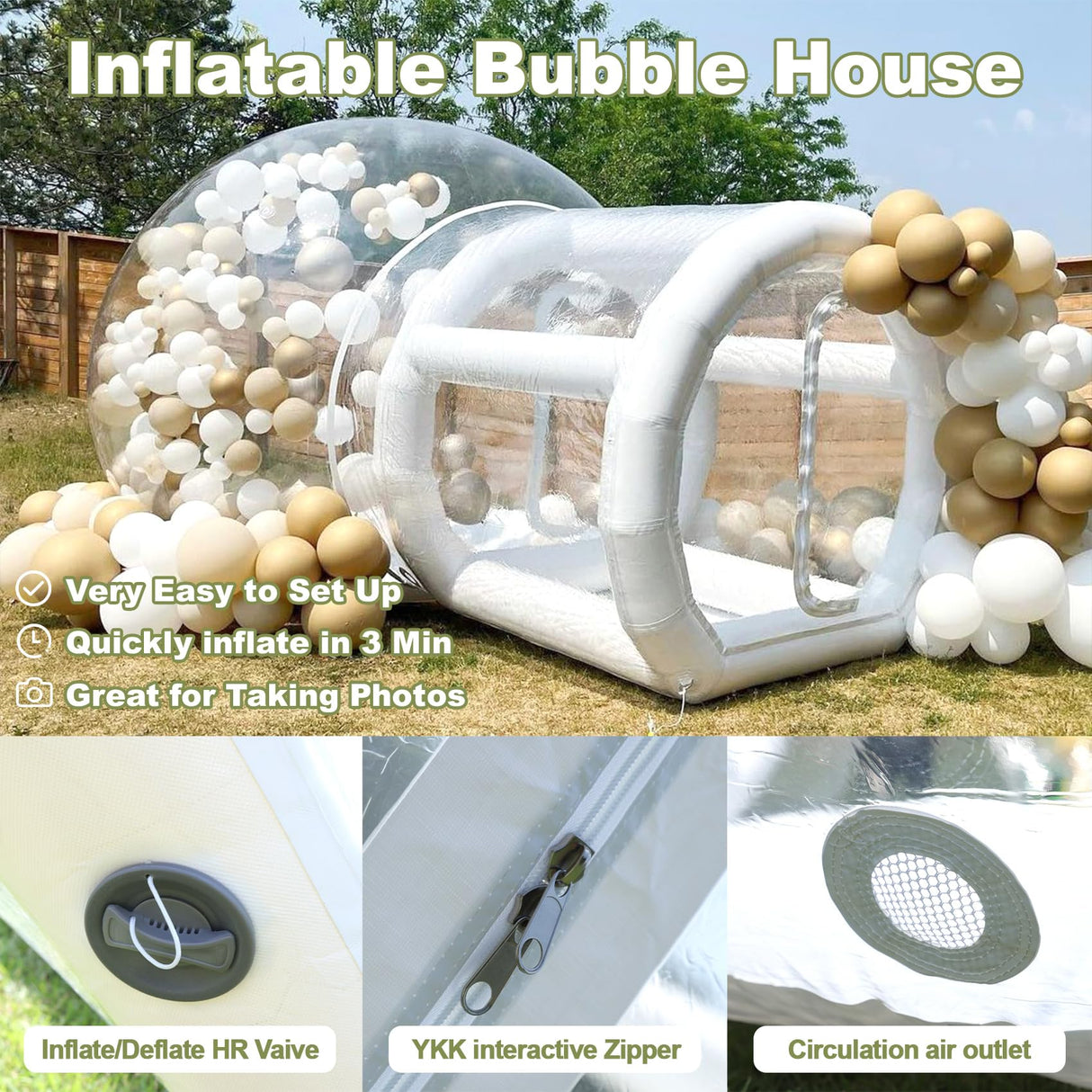 Eachup 10FT Inflatable Balloon House for Kids Adults,TPU White Commercial Inflatable Bubble House Ball Pit,Bubble Tent Dome Playground Set with Double Blower for Backyard Birthday Wedding Party Eachup