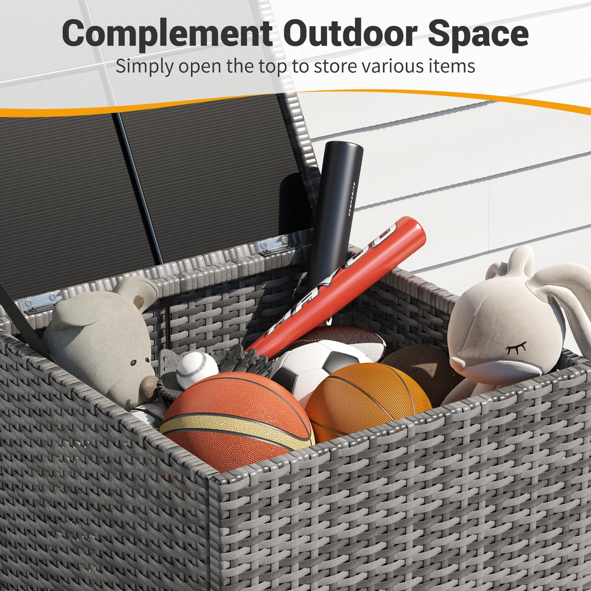 UDPATIO Outdoor Wicker Side Table with Storage Set of 2 Patio Rattan End Table Small Resin Square Container Coffee Table Backyard Pool for Furniture Covers, Toys and Gardening Tools (Grey) UDPATIO