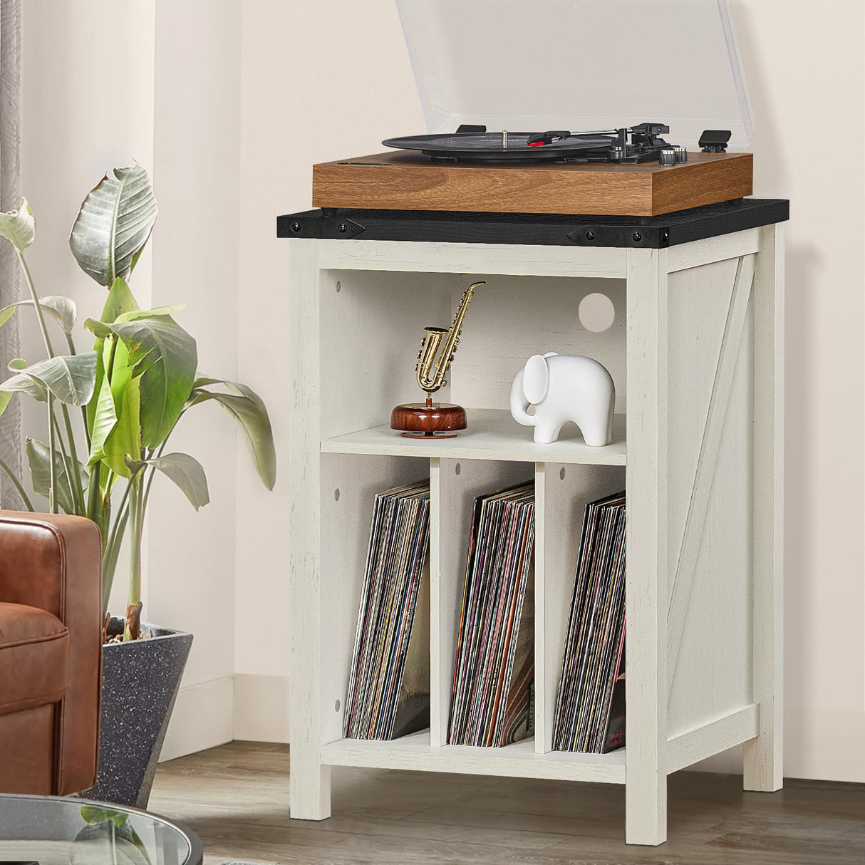 Joaxswe Record Player Stand with Vinyl Record Storage,White Record Player Table Holds up to 160 Albums,Large Wood Turntable Stand Cabinet Dispaly Shelf for Living Room,Bedroom,Office Joaxswe
