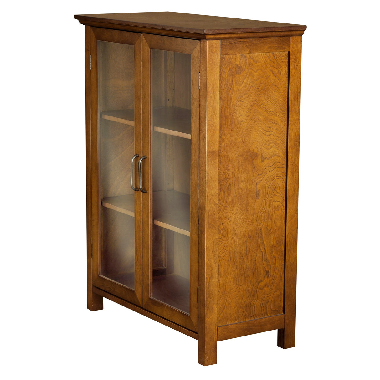 Teamson Home Avery Wooden Freestanding Floor Cabinet with 2 Adjustable Shelves 3 Storage Spaces 2 Glass Paneled Doors and 2 Antique Brass Knobs, Oiled Oak Teamson Home