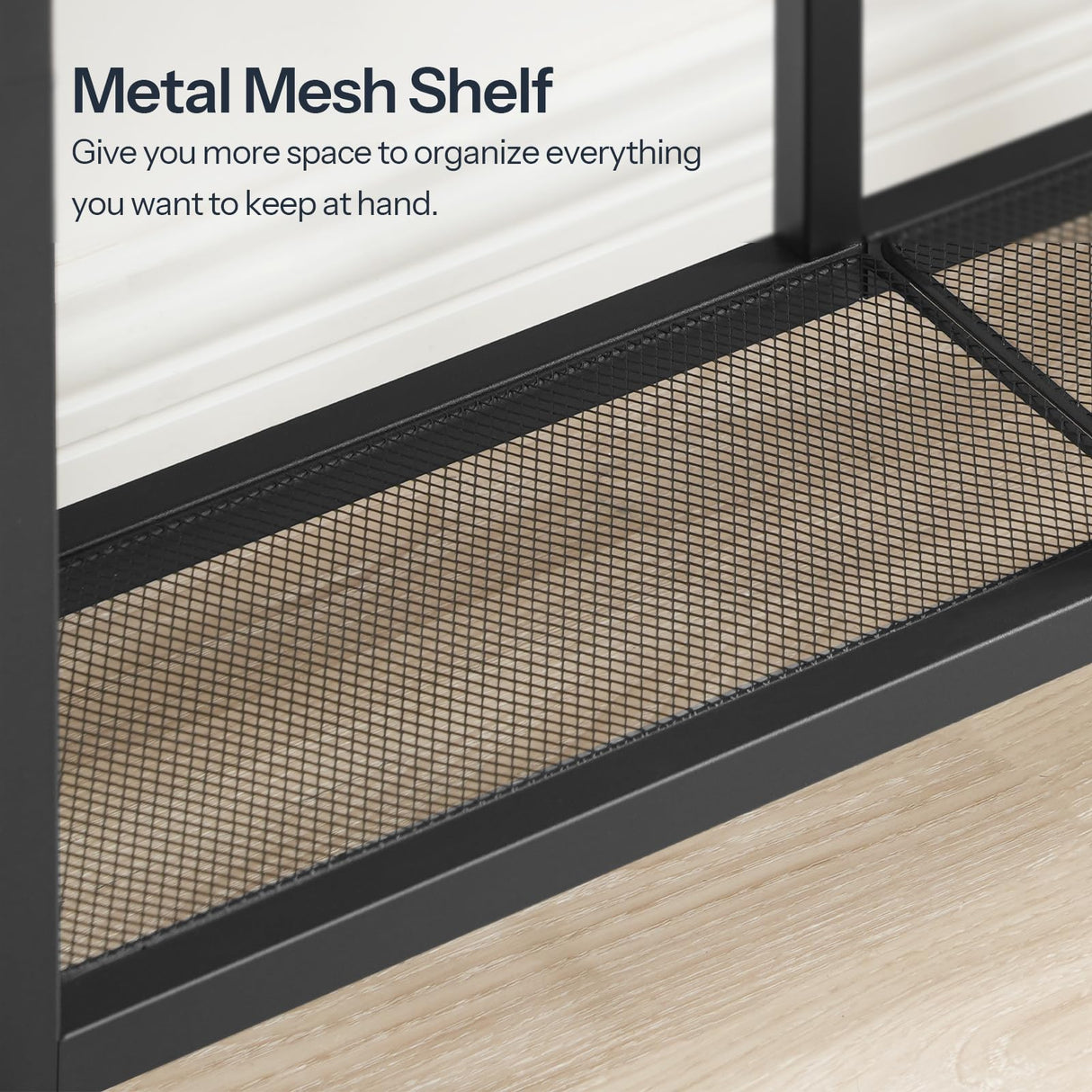 HOOBRO Console Table, Narrow Side Table, Sofa Table, 4-Tier Industrial Hallway Table with Metal Mesh Shelf and Adjustable Feet, for Entryway, Living Room, Hallway, Rustic Brown and Black BF79XG01 HOOBRO