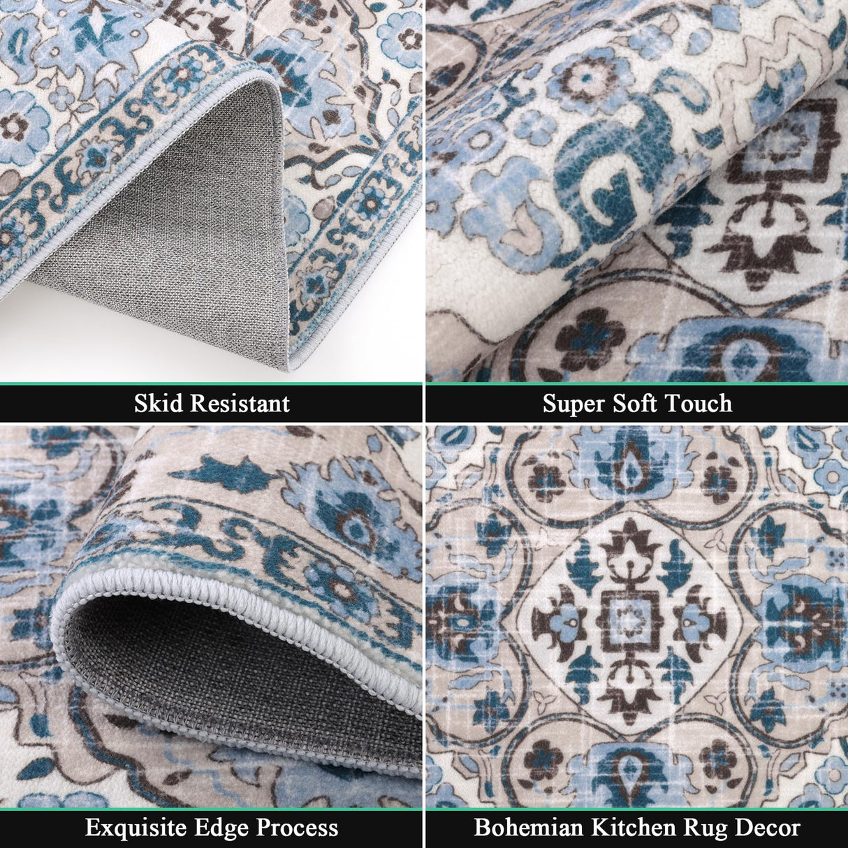 HEBE Farmhouse Kitchen Rugs Sets of 3 Non Slip Washable Boho Kitchen Rugs and Mats for Floor Kitchen Runner Rug Floor Carpet for Kitchen, Laundry, Hallways HEBE RUGS