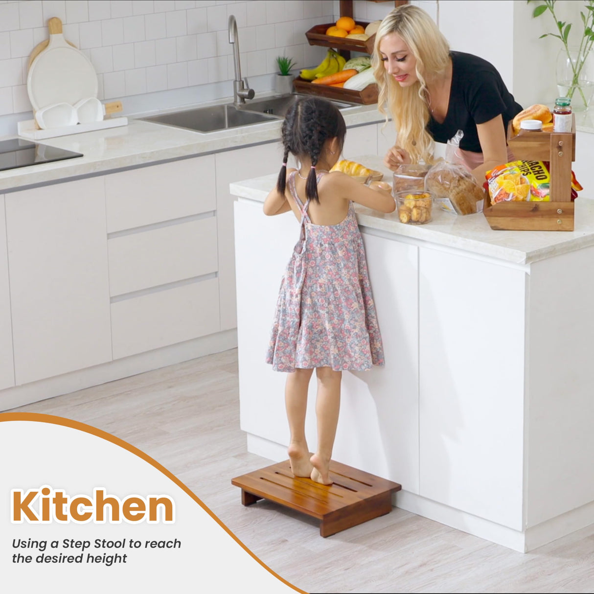 Holana 3.5" Wooden Step Stool for Adults (No Assemble Required)- 500 Lbs One Step Stools for High Bed Riser - Small Stepping Stool for Elderly, Seniors, Kid/Bathroom, Bed, Kitchen (Acacia Wood) HOLANA