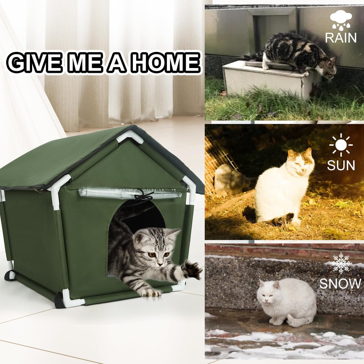 Outdoor Cat House Weatherproof Cat Shelters for Feral Cats Indoor Cat House with Mat and Edging Nails for Outside Provides Cozy Shelter for Stray and Outdoor Cats Ninodemu