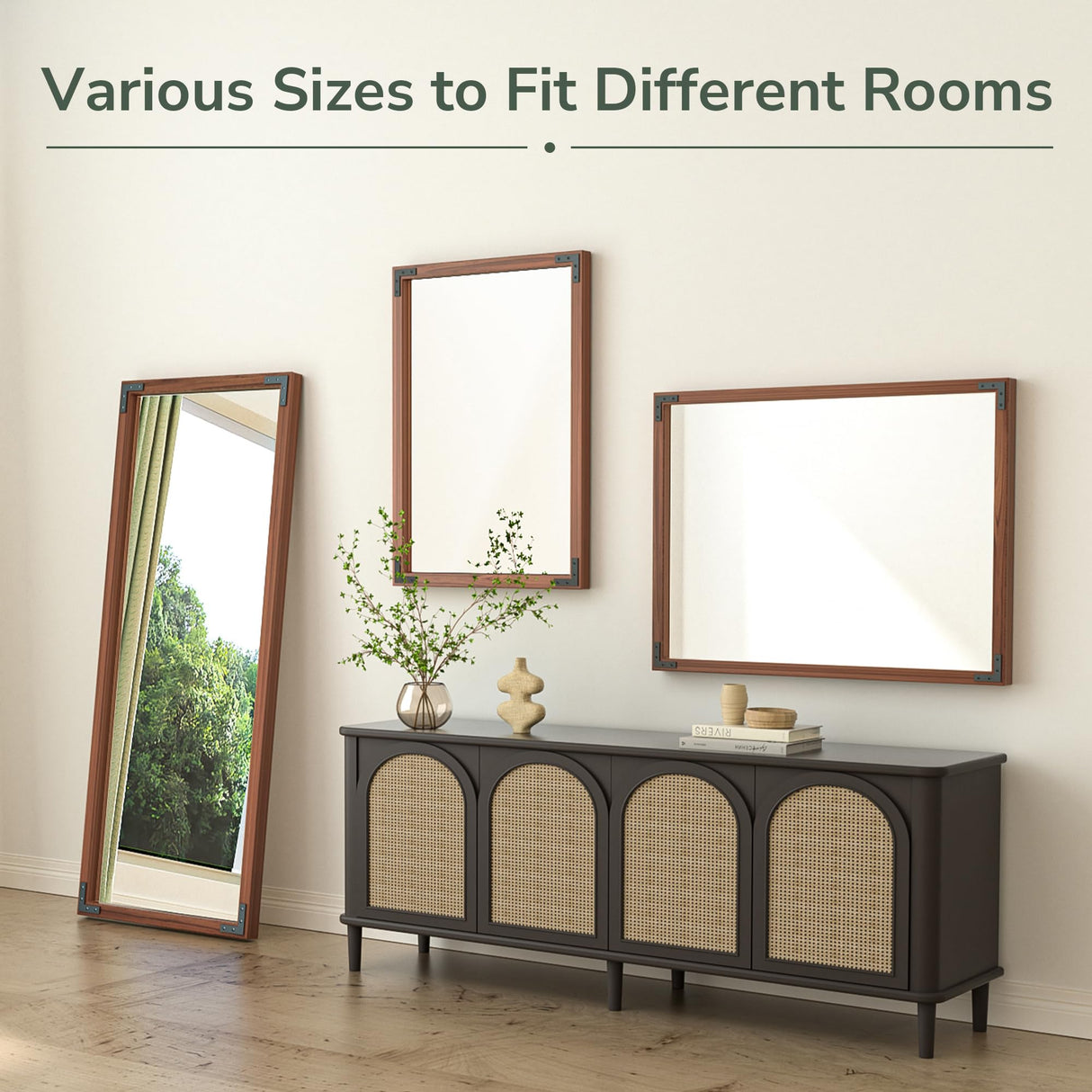 TokeShimi 18x26 Inch Farmhouse Bathroom Mirror Rustic Wooden Framed, Natural Wood with Walnut Accents, Water-Proof, French Cleats Installation, HD-Reflection and Shatter-Proof Glass TokeShimi