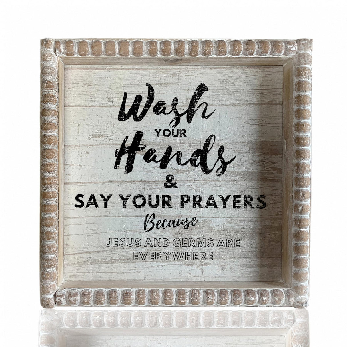 Boho Farmhouse Wooden Framed Bathroom Decor Signs, Funny Restroom Decorative Plaque Small Cute, Toilet Rules Shelf Decoration (Wash Your Hands) ZLFart