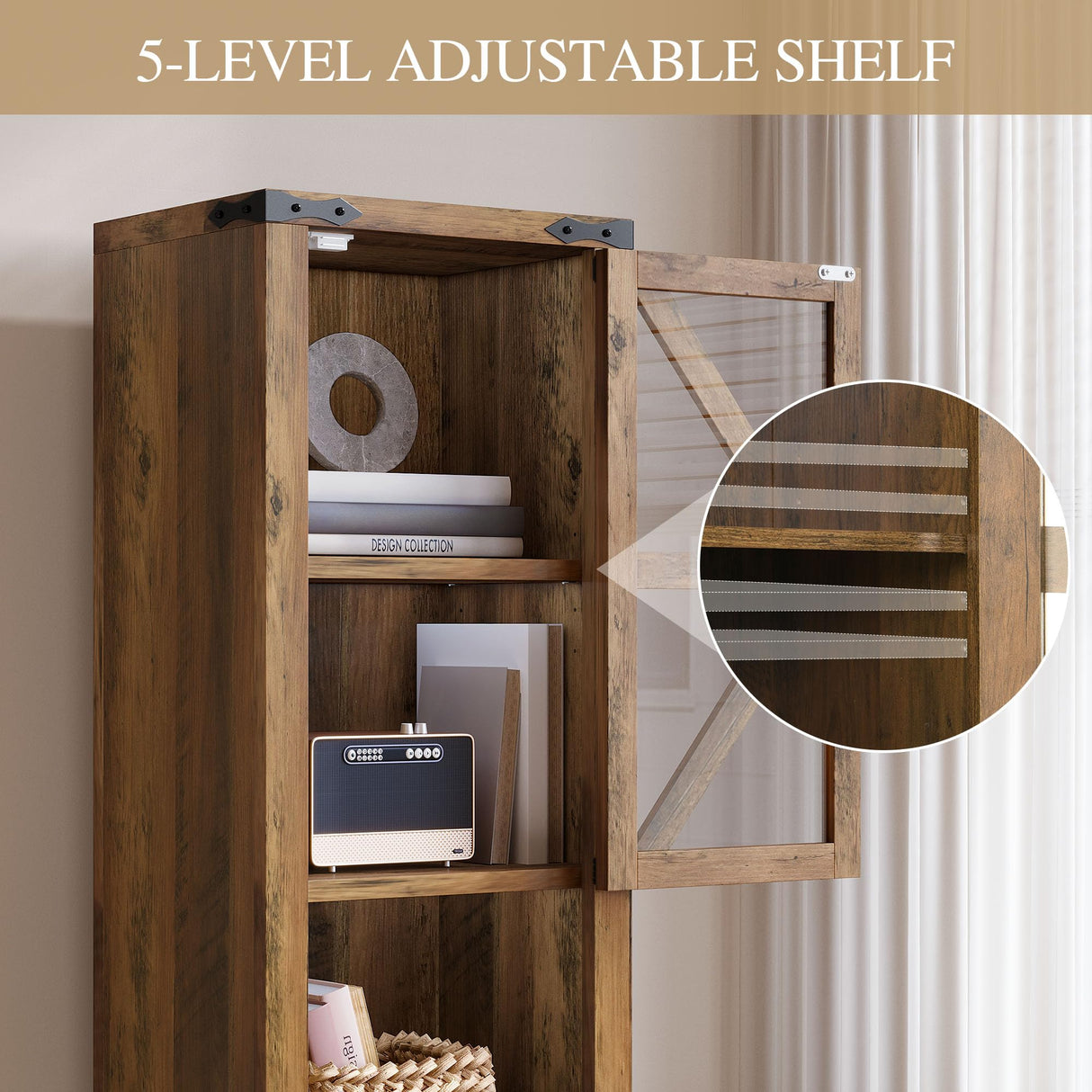 DWVO Tall Bathroom Storage Cabinet, 68" Farmhouse Storage Cabinet with Adjustable Shelves & Storage Drawers, Floor Storage Cabinet for Bathroom, Living Room, Antique Brown DWVO