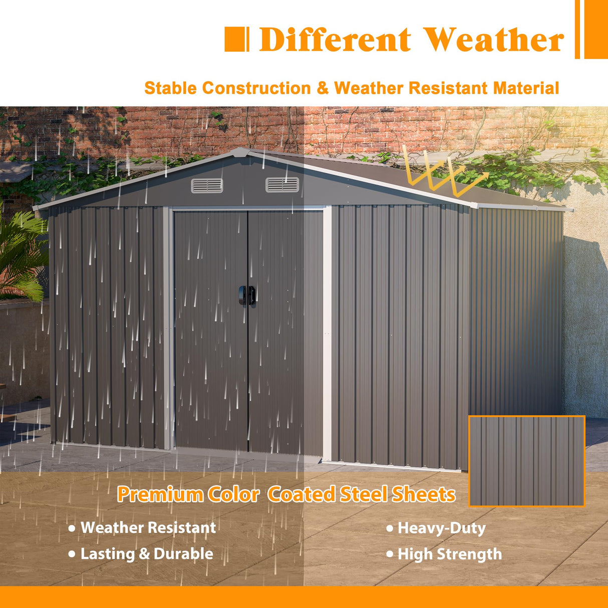10x8 FT Sheds & Outdoor Storage Garden Metal Shed with Floor Frame Lockable Sliding Door and Air Vents Heavy Duty Shed with Air Vents Waterproof Roof Ideal for Backyard Patio Lawn Dark Gray RocVanc