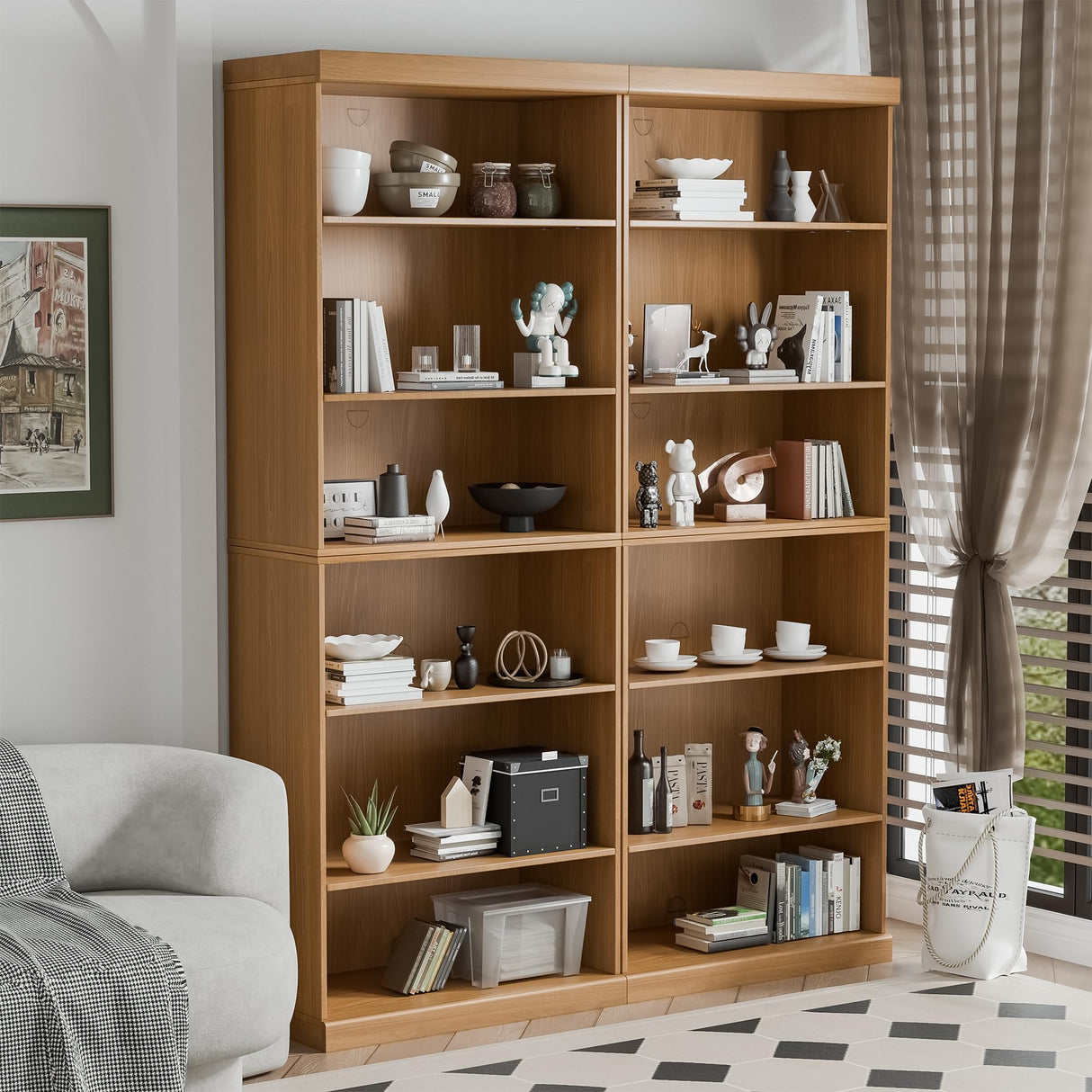 Casaphoria 82" H Wooden Bookcase, Heavy Duty Bookshelves, 6-Tier Wide Bookshelf with Large Storage Space for Home Office, 82" H x 31" W x 16" D, 130Lb, Oak Casaphoria