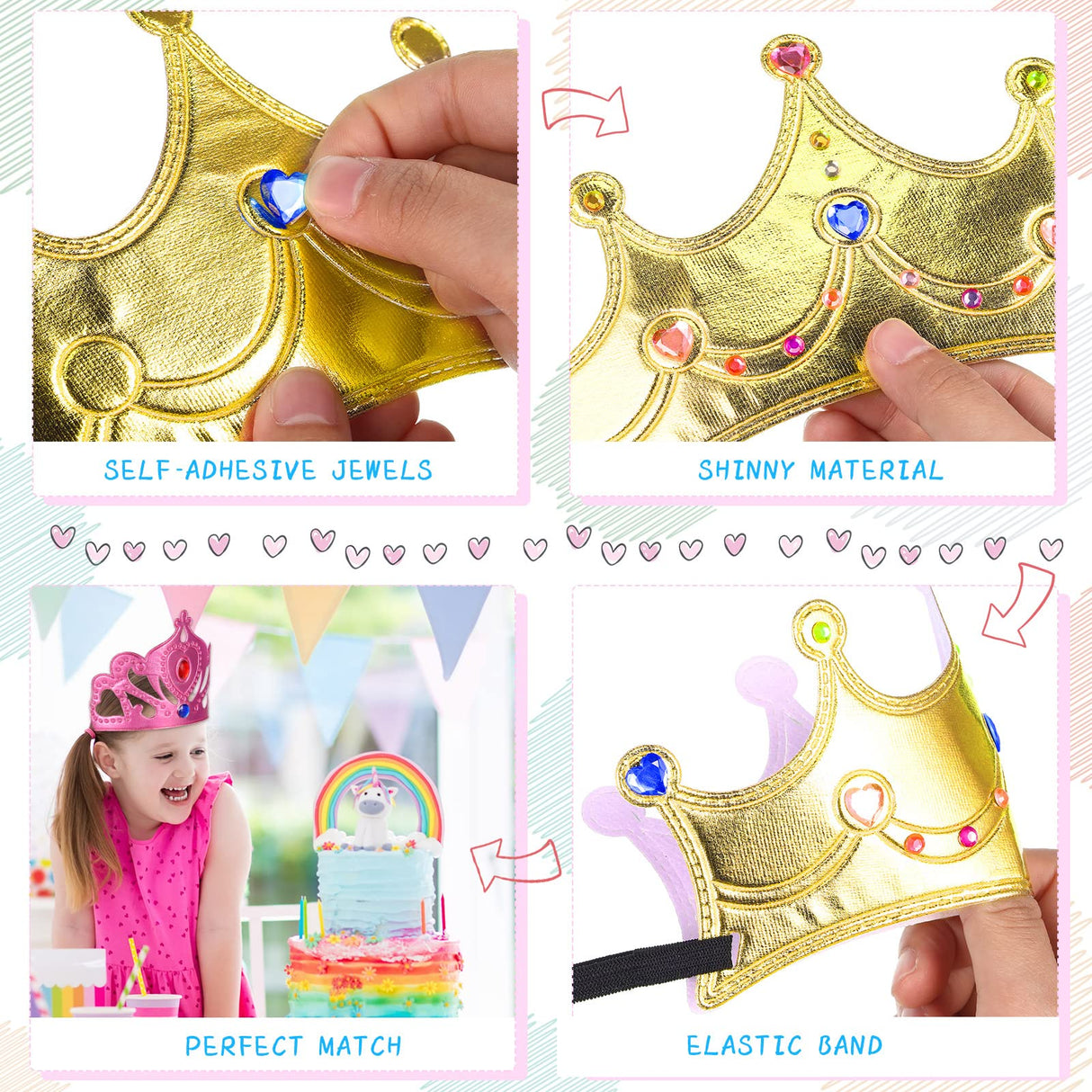 Yaomiao 22 Pcs DIY Crowns Set Include 12 Pcs Foam Princess Crowns and 10 Pcs Crystal Diamond Sticker for Kids(Multicolor) Yaomiao