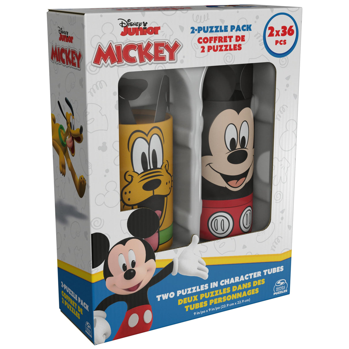 Disney Mickey Mouse, 2-Puzzle Pack 36-Piece Jigsaw Puzzles Storage Tubes Disney Toys Mickey Mouse Clubhouse Kids Puzzles Disney Gifts, for Ages 4 and up Spin Master Games