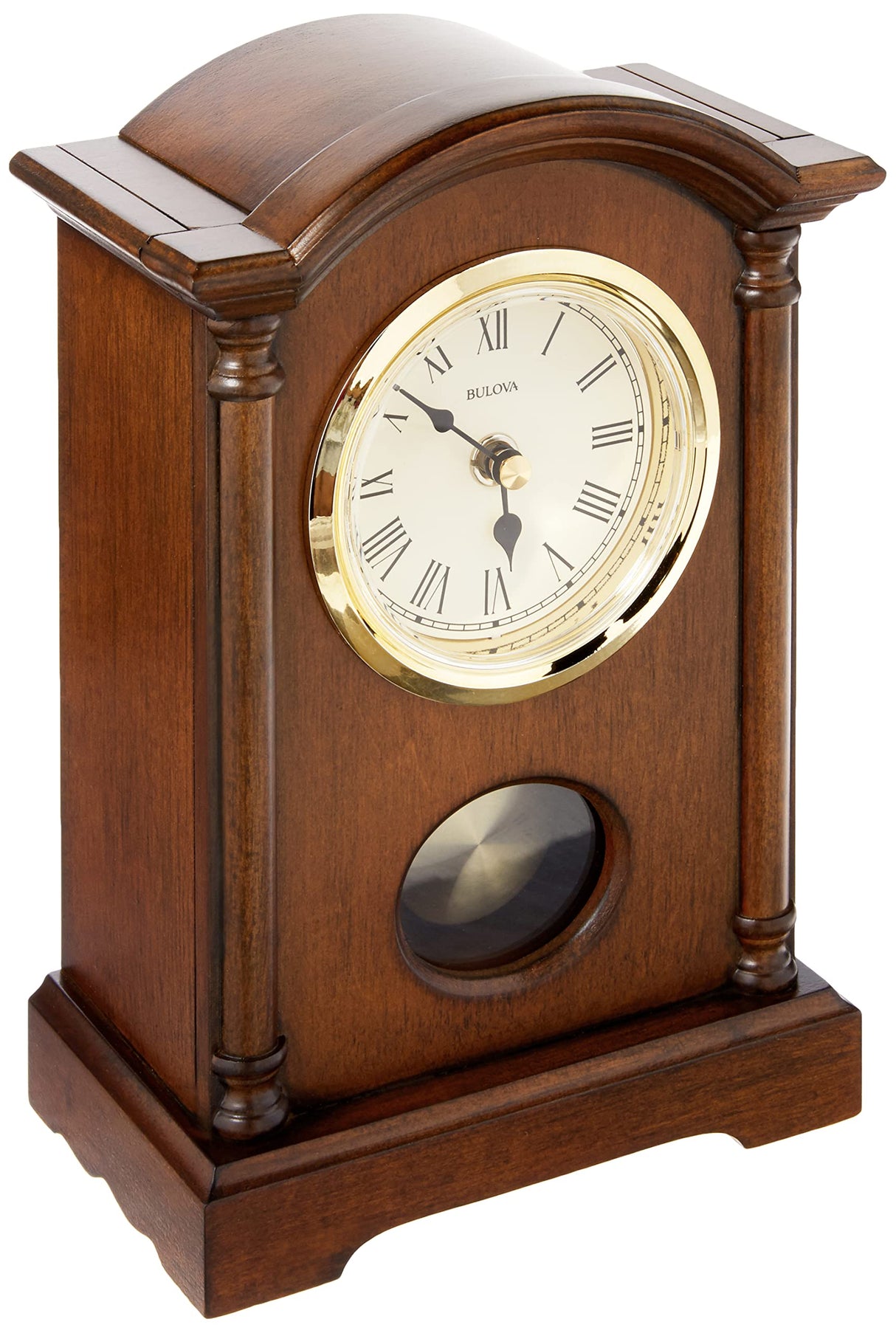 Bulova Dalton Chiming Pendulum Table Clock - Walnut Finish - Gold-Tone Accents Bulova