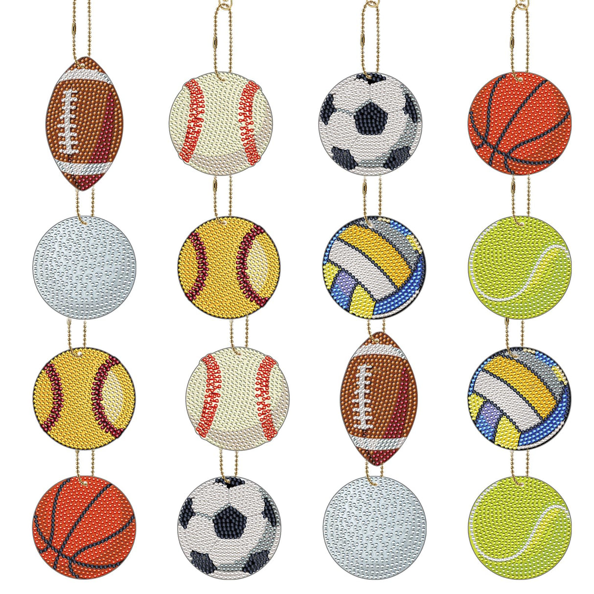 INCOK Ball Diamond Art Keychains - 16 Pcs Diamond Painting Ornament Kits DIY Basketball Football Baseball Softball Key Chain Set Gem Art Crafts Birthday Festival Gift for Adult Beginners Sport Lover INCOK