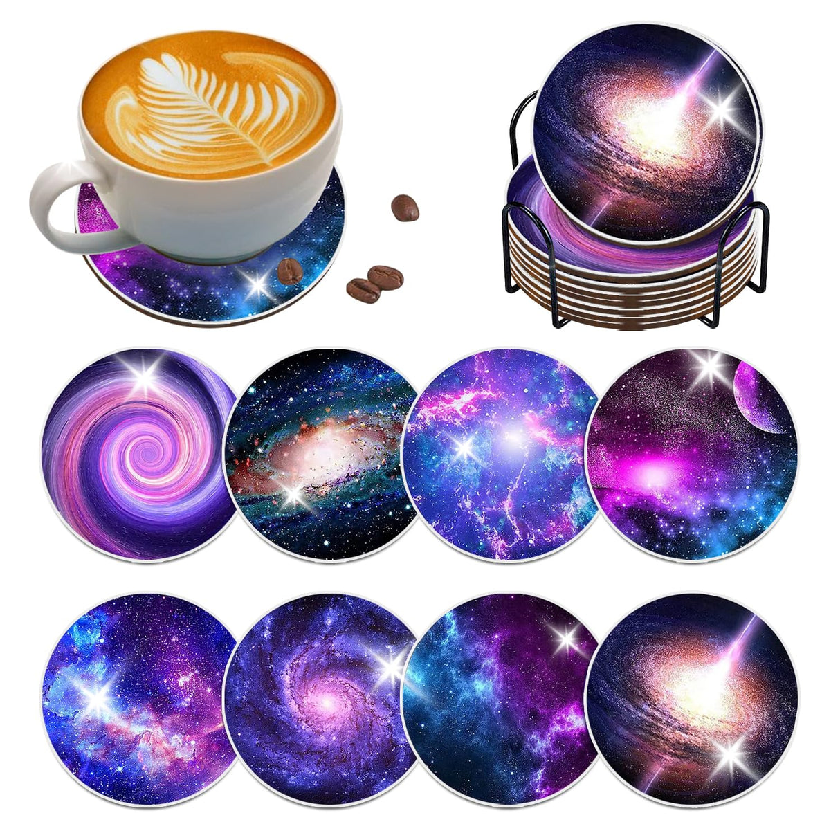 8 pcs Diamond Painting Coasters | Diamond Art Coasters | Galaxy and Nebula Diamond Art Painting | Perfect Art Craft Gift for Galaxy Lover, Dad, Mom, Grandparents, Brother, Sister. LGANHAPY