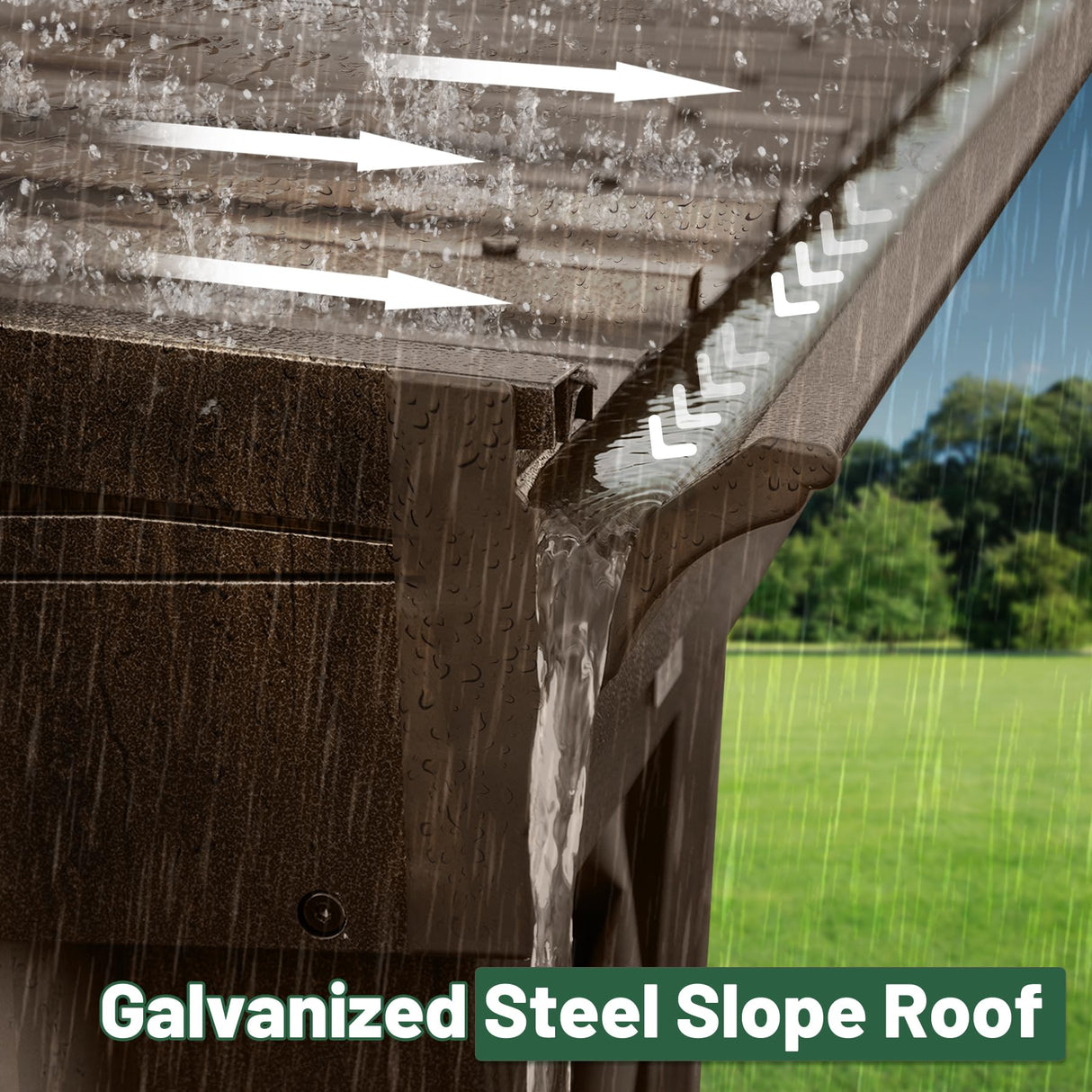 Domi 10x14FT Lean to Gazebo with Gutters, Outdoor Wall Mounted Pergola Hardtop with Galvanized Steel Sloping Roof, Patio Metal Canopy with Curtains and Nettings, Outside Awning for Backyard, Garden domi outdoor living