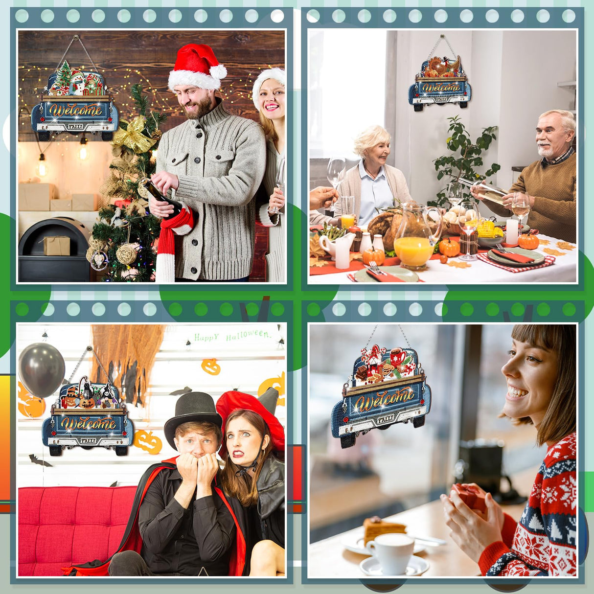 Burbell 21 Pcs Interchangeable Diamond Painting Welcome Sign for Front Door Diamond Painting Truck Decor Interchangeable Seasonal Welcome Sign for DIY Art Kit Wall Window Door Farmhouse(Blue) Burbell