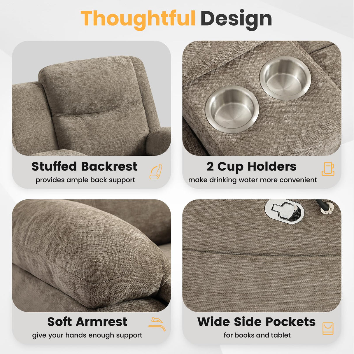 RIHEREFY Loveseat Recliner Sofa, Reclining Loveseat with Console, RV Wall Hugger Double Loveseat Recliner Couch for Living Room & Home Theater (Chenille-Camel) RIHEREFY