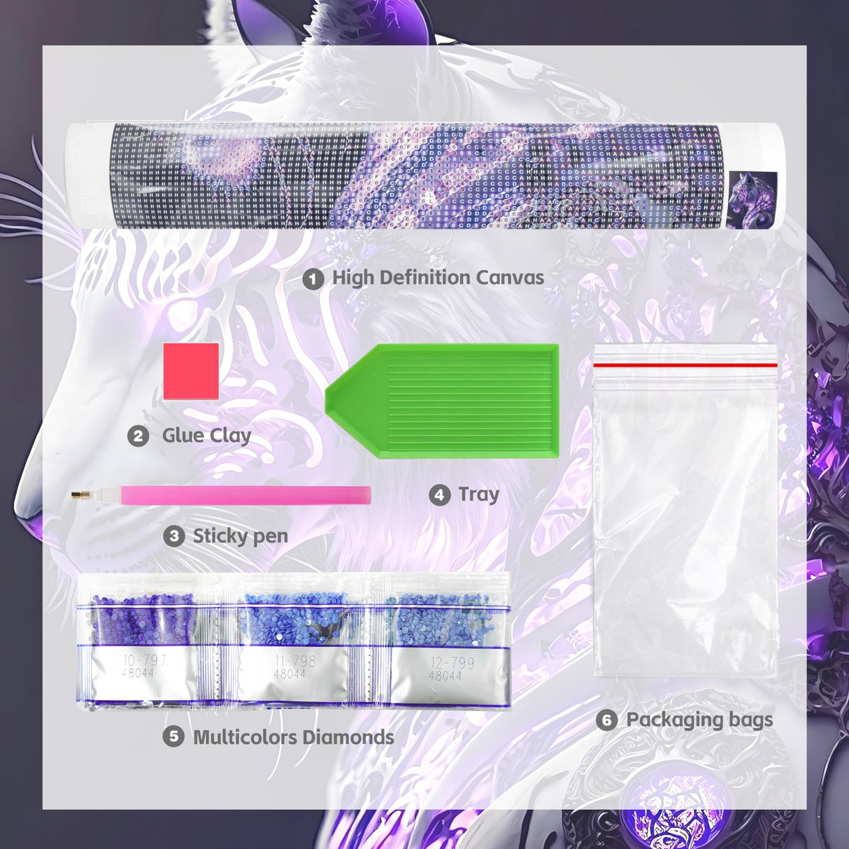 Diamond Art Kits for Adults, 5d DIY Full Drill Purple Pattern White Tiger Diamond Painting Kits for Adults Beginners, Diamond Painting Art Craft Kits for Adults, Wall Home Decor(No Frame) 12x16 Inch GVYGVY