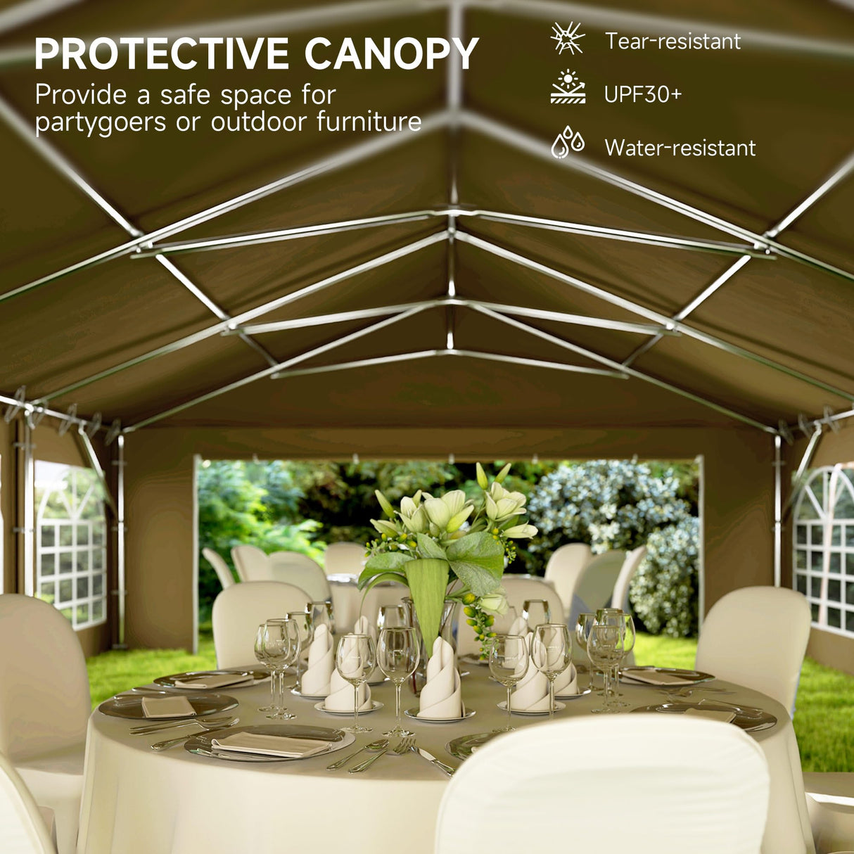 Outsunny 20' x 40' Heavy Duty Party Tent, Galvanized Outdoor Canopy Tent Large Event Shelter with Removable Sidewalls, 12 Windows and 2 Doors, Tents for Parties, Wedding, Events, BBQ Grill, Brown Outsunny