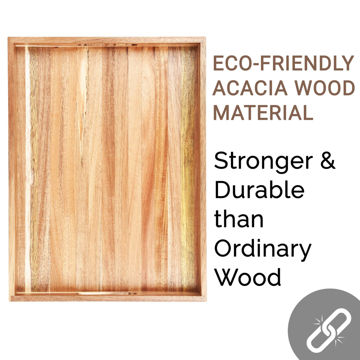 Acacia Wood Serving Tray with Handles Set of 2 – Decorative Serving Trays Platter for Breakfast in Bed, Lunch, Dinner, Patio, Ottoman, Coffee Table, BBQ, Party –Great for Lap &Couch ZESPROKA