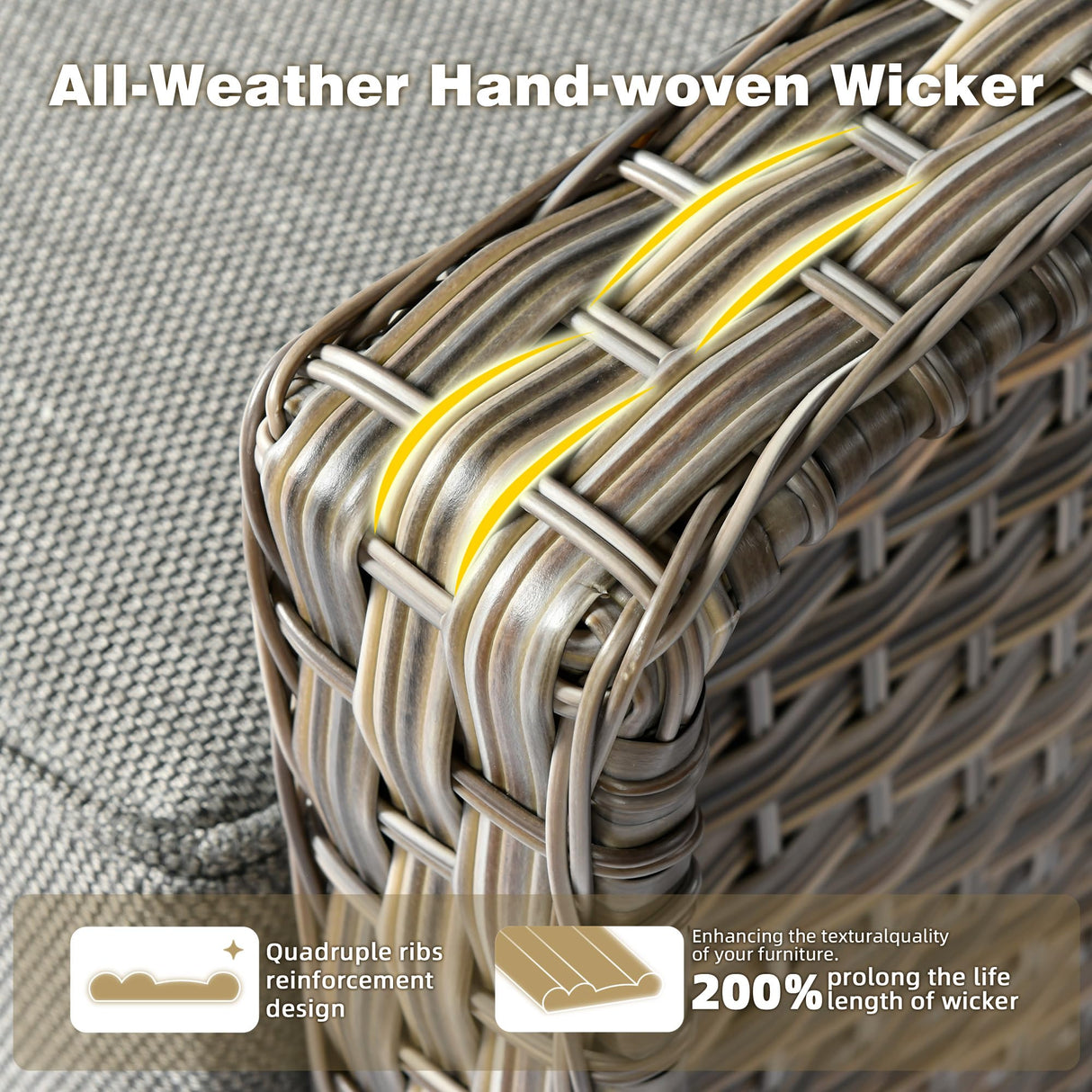 CAODOC Outdoor Patio Furniture Set, 5-Piece PE Wicker Sofa with Shiny Table and Swivel Chairs, Outdoor Conversation Set for Patio, Garden, Backyard Dark Gray CAODOC