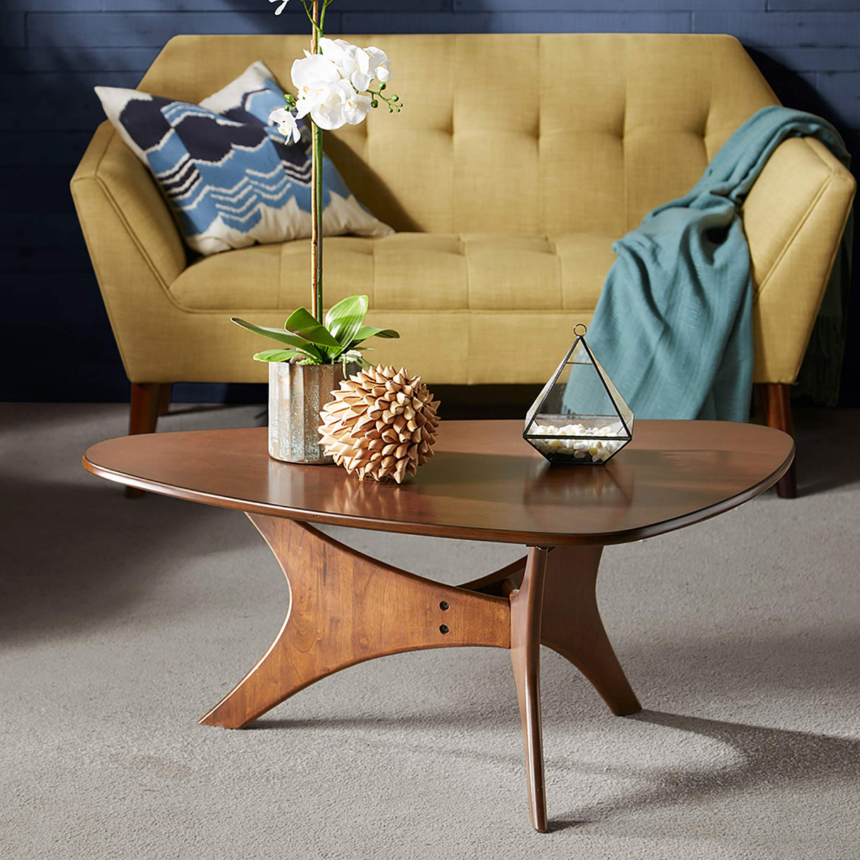 INK+IVY Blaze Triangle Wood Coffee Table Plywood with Wood Veneer Legs, Mid-Century Modern, Easy Assembly, Accent Furniture For Living Room, Minimalist Décor, Brown INK+IVY