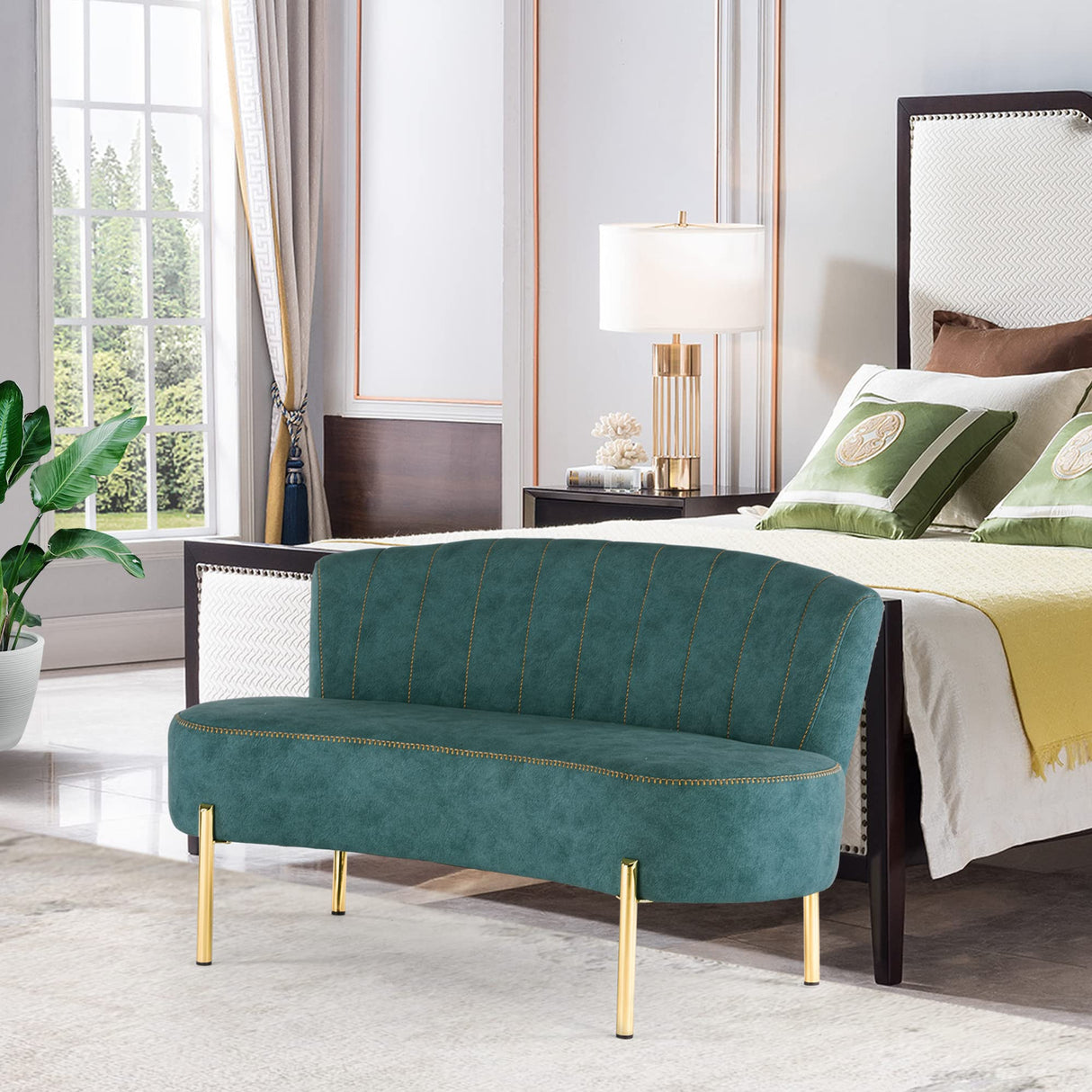 ALISH Upholstered Loveseat Settee Small Sofa Couch Modern Accent Sofa Bench with Backrest for Living Room Bedroom Teal ALISH