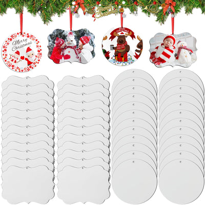 Jenaai 48 Pcs Sublimation Ornament Blanks MDF Personalized Sublimation Pendant Blank DIY Sublimation Blanks Christmas Hanging Ornament with Rope for Wedding Party Home Decor (3.15 Inch)