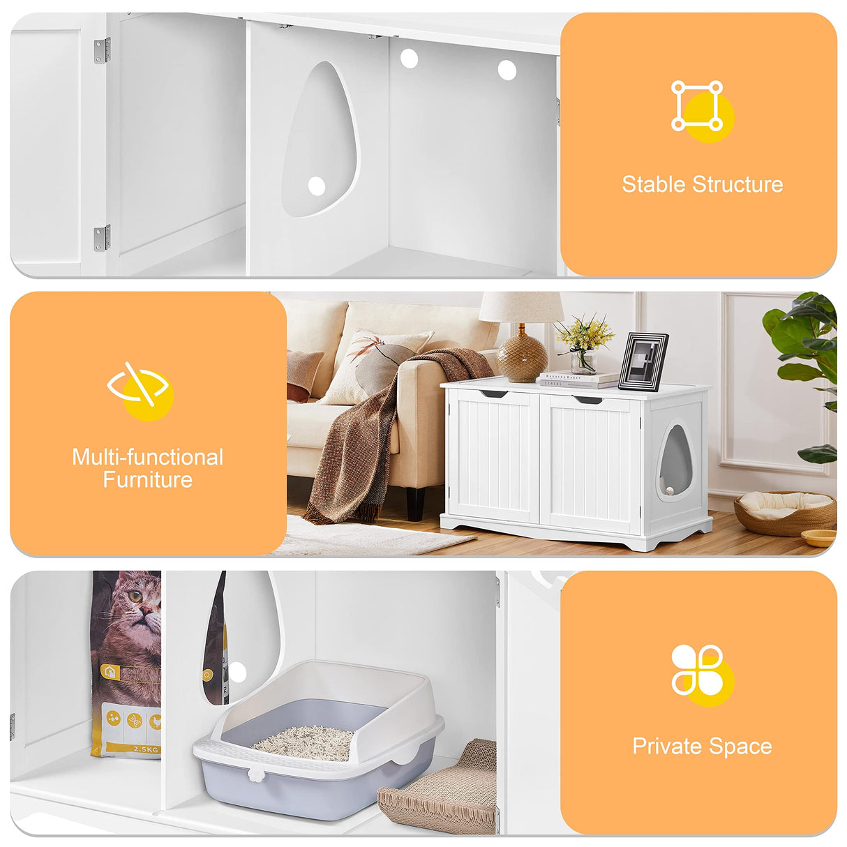Yaheetech Cat Litter Box Enclosure, Cat Litter Box Furniture Hidden, Wooden Pet Crate Cat Washroom Storage Bench with Divider Home Litter Loo Indoor Cat House White Yaheetech