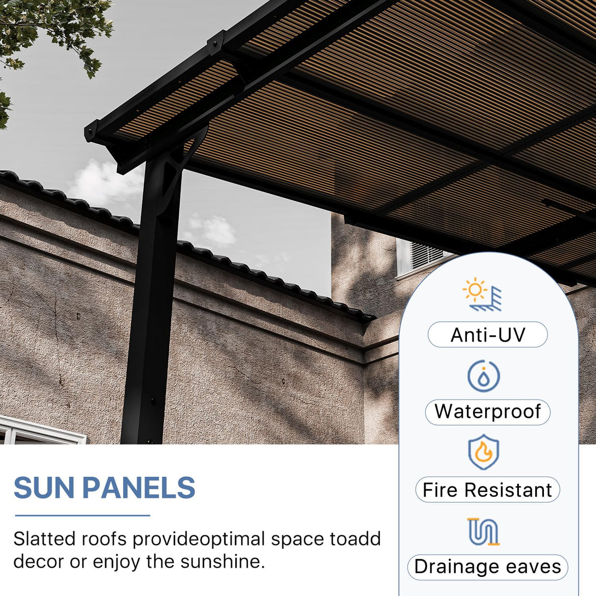 Jolydale Gazebo for Patio 12' x 20', Gazebo Pergola with Sloped Roof, Large Wall-Mounted Heavy Duty Awnings, for Backyard, Deck, Patio Jolydale