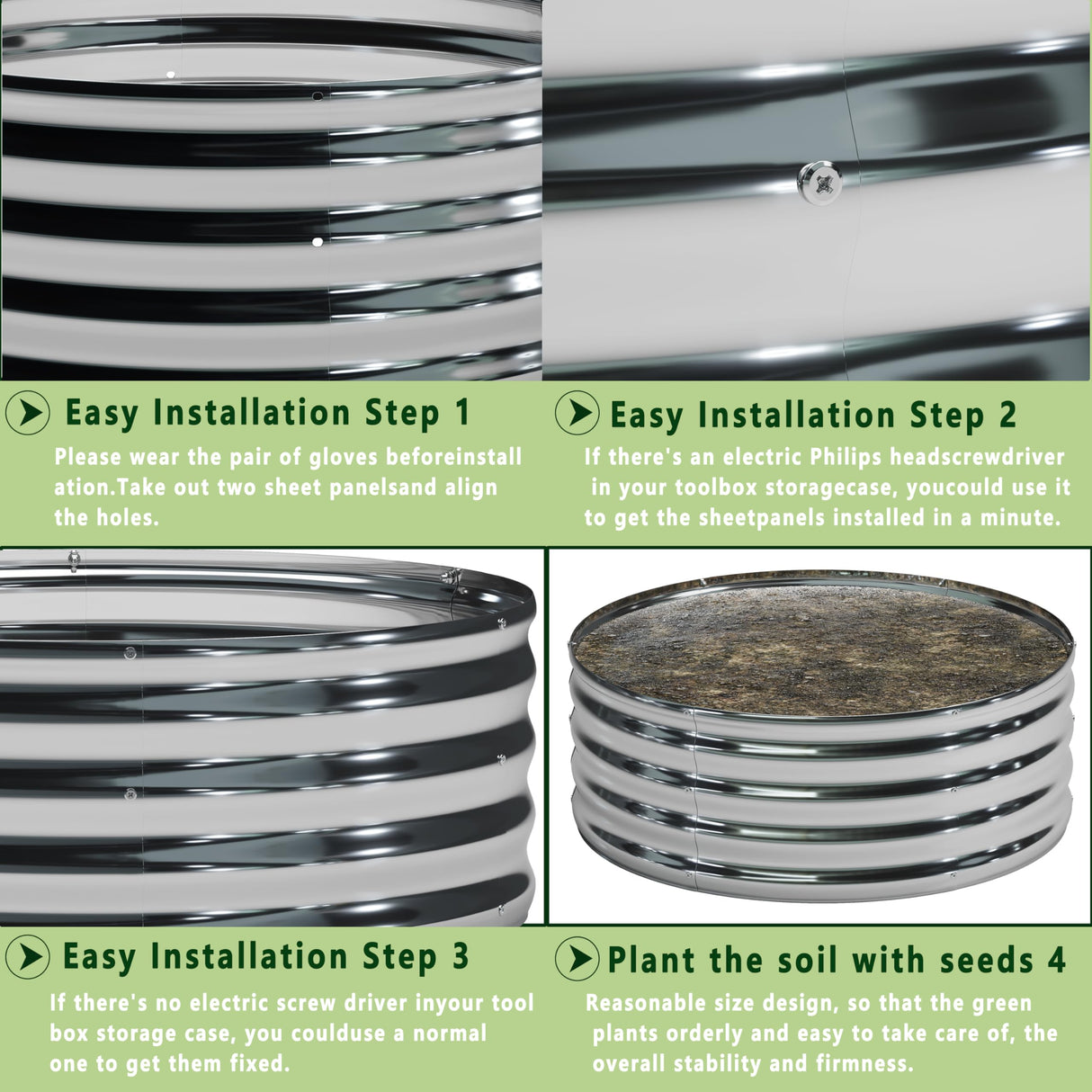 DIIYIV 3PCS 2x2x1FT Galvanized Raised Garden Bed Kit,Vegetable Boxes-Round Metal Flower Box,Large Planter Raised Beds Outdoor Garden for Planting,Fruit,Herb-Sliver DIIYIV