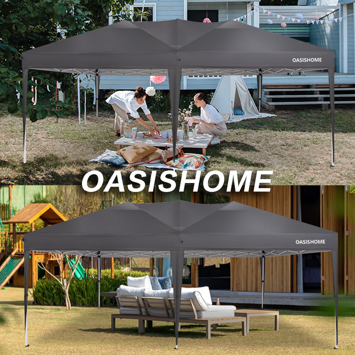 OASISHOME Pop-up Gazebo Instant Portable Canopy Tent 10'x20', with 6 Removable Sidewalls, Windows, Stakes, Ropes, Carrying Bag, for Patio/Outdoor/Wedding Parties and Commercial Events (10x20, Grey) OASISHOME