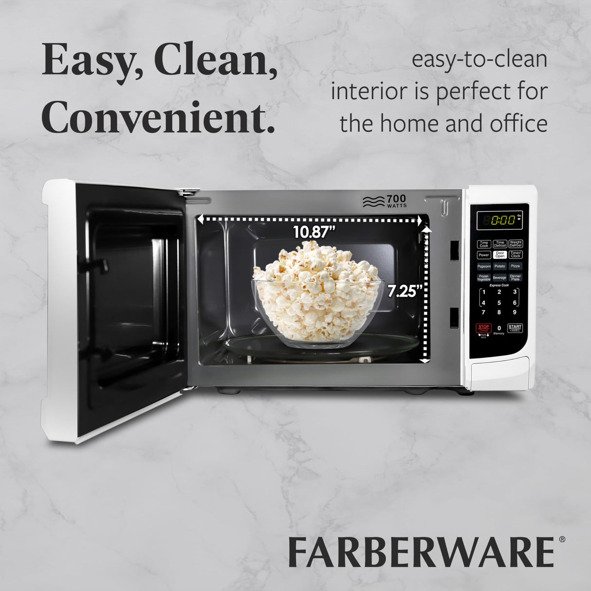 Farberware Countertop Microwave 700 Watts, Cu. Ft. - Microwave Oven With LED Lighting and Child Lock - Perfect for Apartments and Dorms - Easy Clean Grey Interior, Retro White Farberware