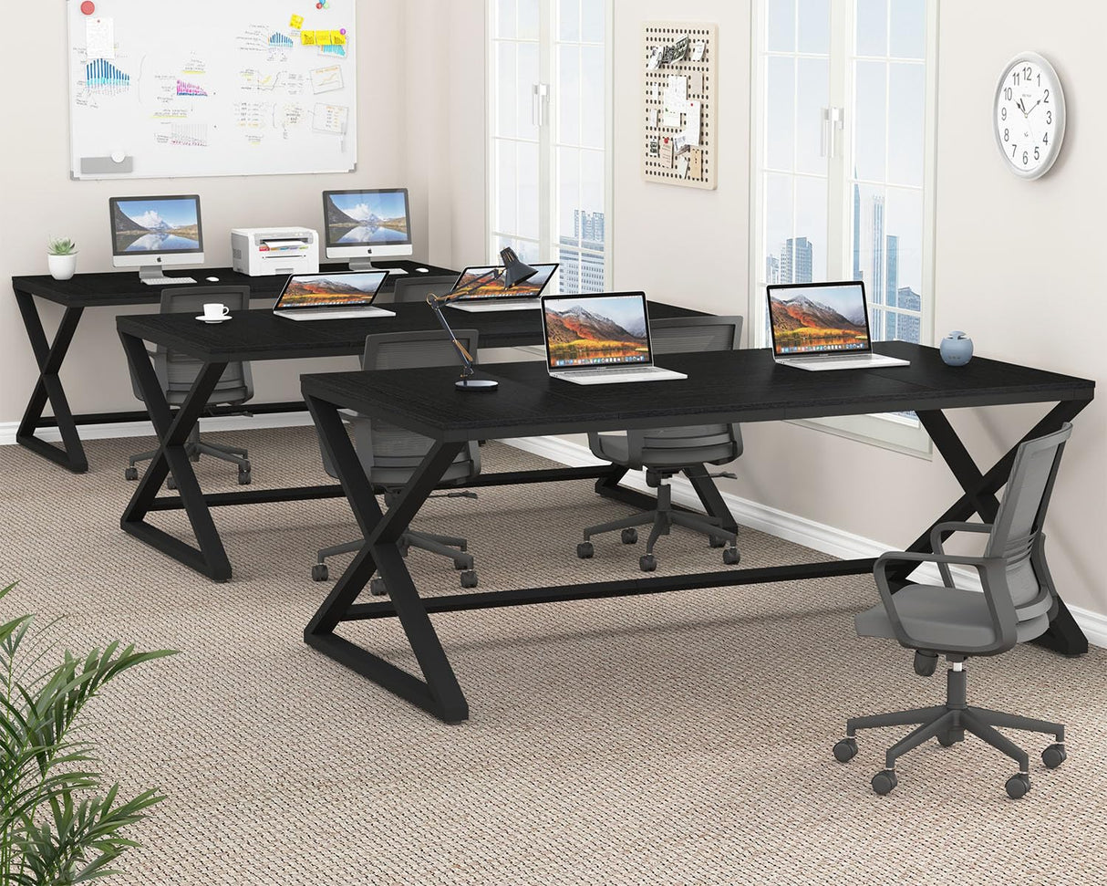 LVB Large Black Desk, 70.8” Long Computer Desk for Home Office, Modern Wide Executive Work Desk for Writing Study, Simple Wood Metal Computer Table Gaming Desk Workstation in Bedroom, Black Oak, 70 in LVB