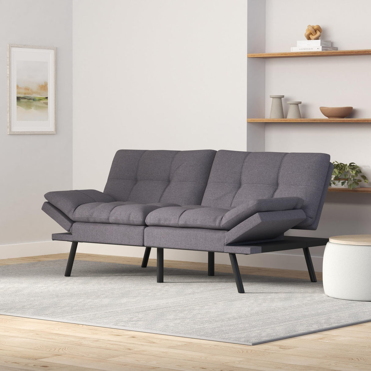 Maxspeed Futon Sofa Bed, Memory Foam Couch Convertible Loveseat, Sleeper Sofa Modern Futon Sets for Small Apartments, Compact Living Space, Office (Grey) Maxspeed