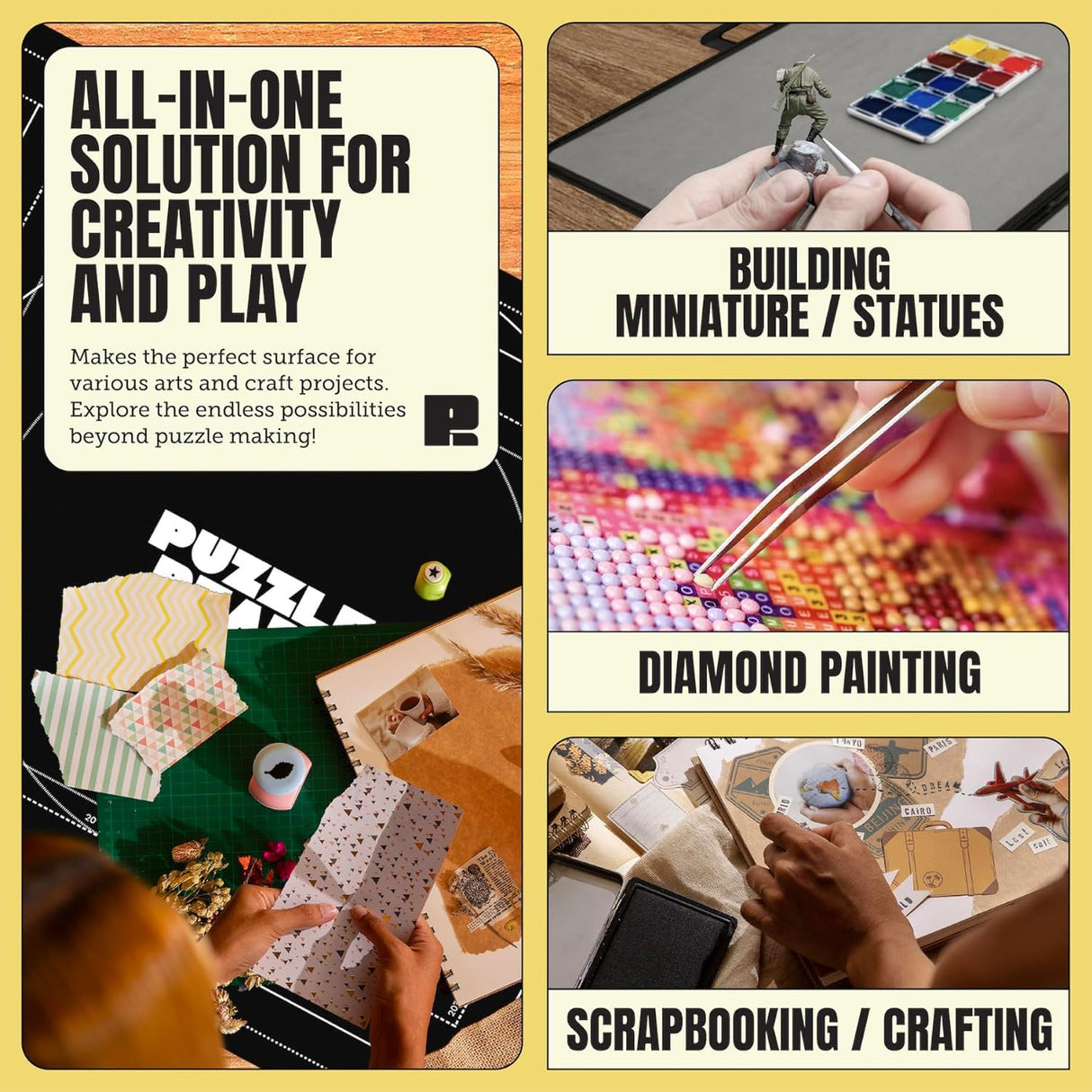 Puzzle Ready Jigsaw Puzzle Mat Roll-Up - 46″ x 29.5″ for 1500 Pieces - Portable Puzzle Board with 4 Sorting Trays, Storage Bag, Foam Roller, 3 Hook & Loop Fastener Straps Puzzle Ready