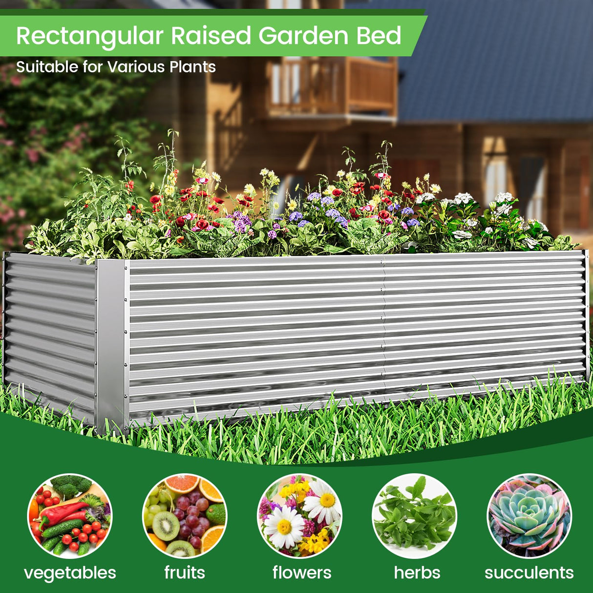 FRIZIONE 2pcs Tall 8x4ft Galvanized Raised Garden Bed Outdoor,Above Ground Garden Bed for Vegetable,Metal Raised Beds for Flower,Steel Raised Beds for Gardening FRIZIONE