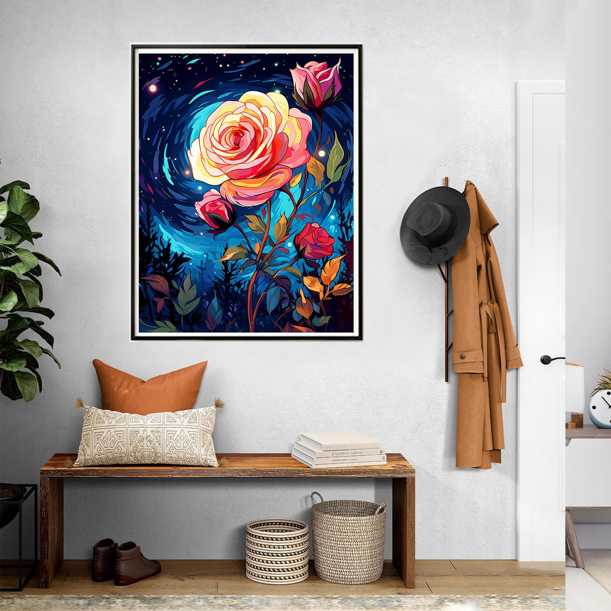 SKRYUIE Paint by Numbers Kits for Adults Rose, Acrylic Oil Flower Paint by Numbers for Adults Beginner Canvas with Brushes Paintwork Art Crafts for Home Decor 16x20 inch x8 SKRYUIE